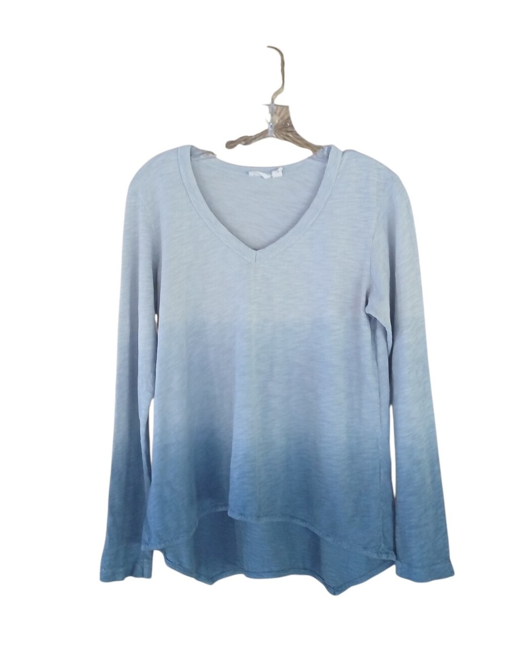 Wilt Ombre Blue V Neck Long Sleeved Slub Cotton Tee Shirt Small